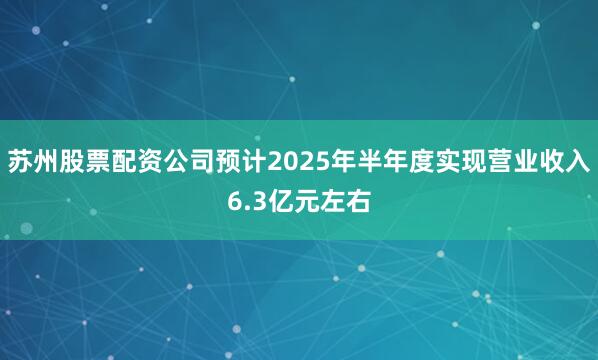 苏州股票配资公司预计2025年半年度实现营业收入6.3亿元左右